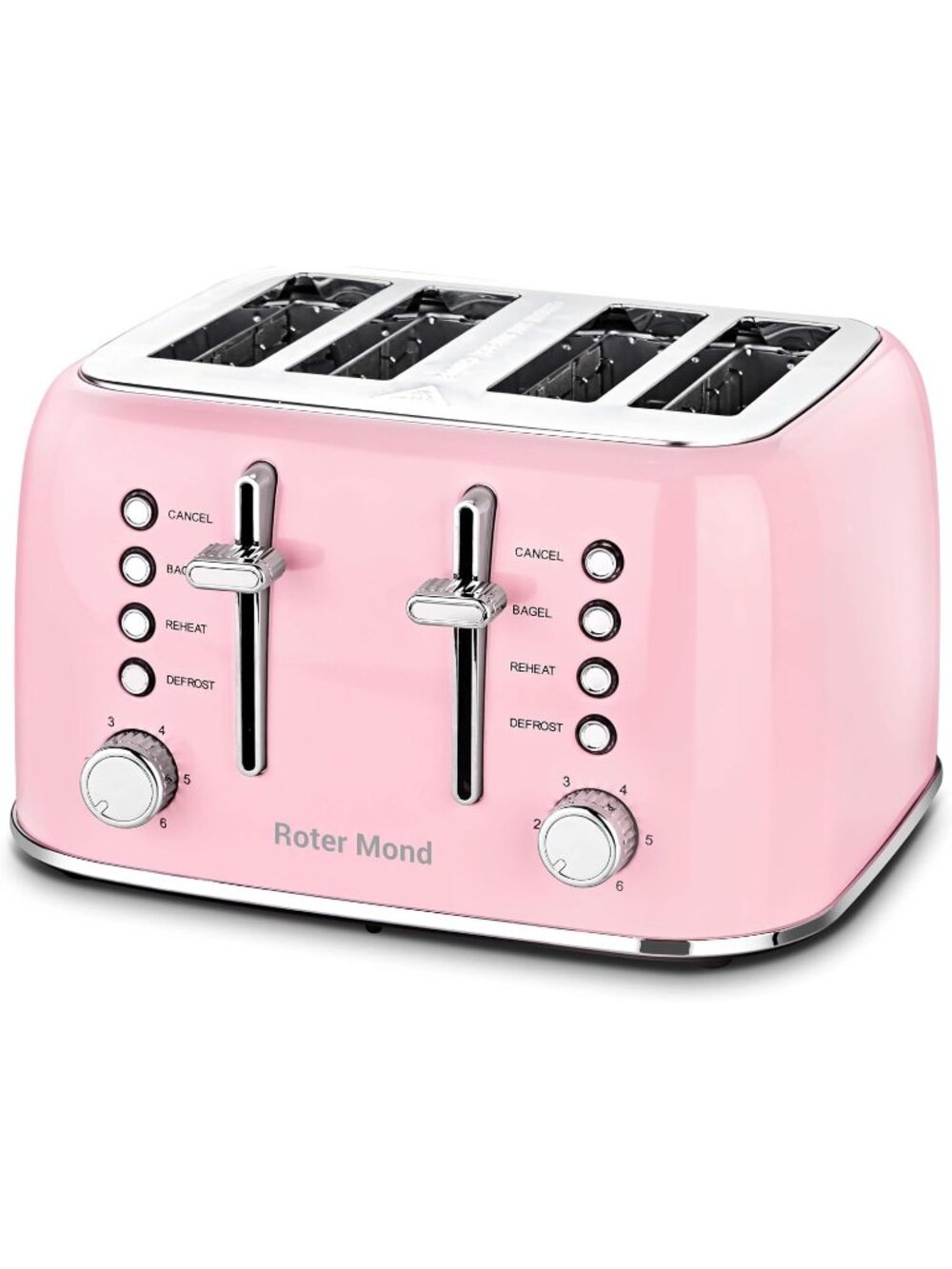 4 Slice Pink Retro Stainless Steel with Extra Wide Slots Bagel Defrost Toaster